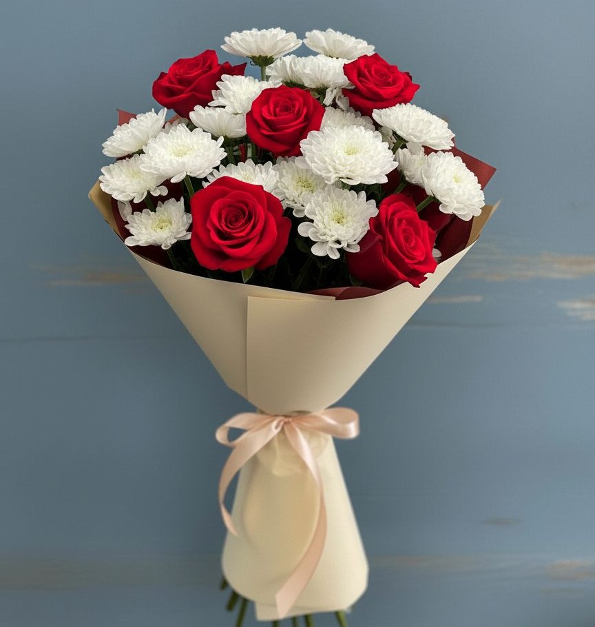 Букет цветов из: Розы и Хризантемы в Молоково