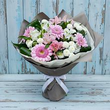 Букет цветов из:  Герберы, Альстромерии и Хризантемы #REPLACE_PRED# Молоково