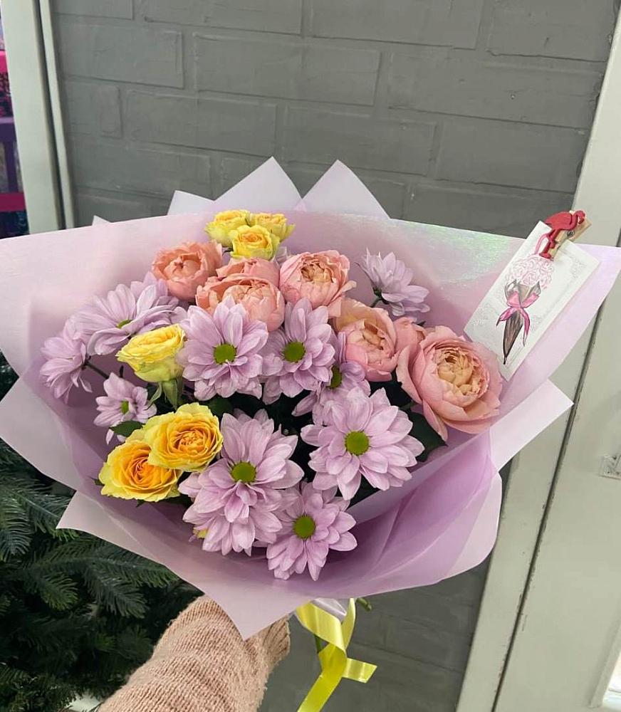 Букет цветов из: Хризантемы и Розы в Молоково