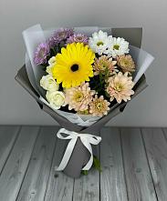 Букет цветов из:  Розы, Герберы и Хризантемы #REPLACE_PRED# Молоково