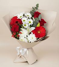 Букет цветов из:  Розы, Хризантемы, Герберы и Лилии #REPLACE_PRED# Молоково