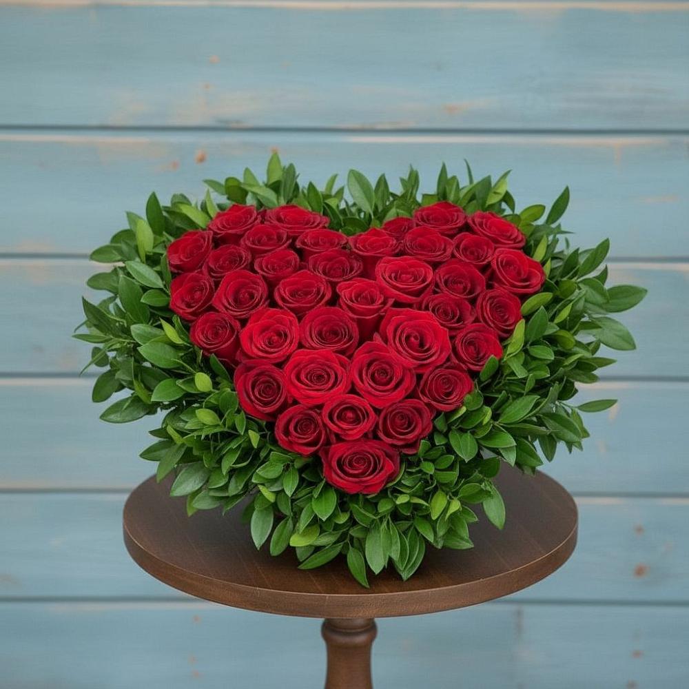 Цветочная композиция из Розы в виде сердца в Молоково