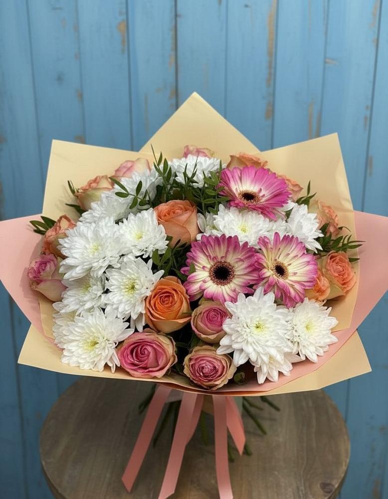 Букет цветов из: Розы, Герберы и Хризантемы в Молоково