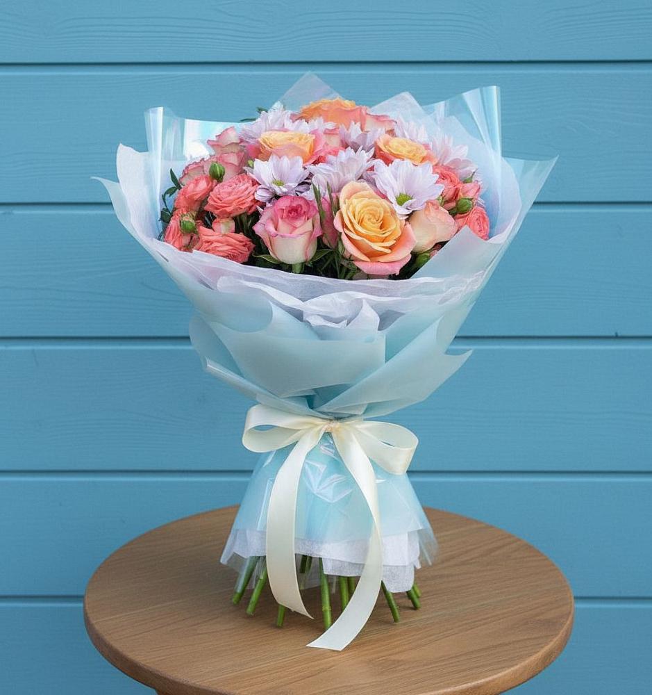 Букет цветов из: Хризантемы и Розы в Молоково