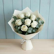 Букет Белые розы в Эвкалипте #REPLACE_PRED# Молоково