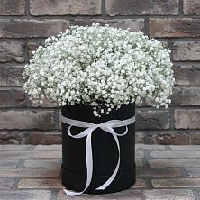 Цветочная композиция из Гипсофила в шляпной коробке в Молоково